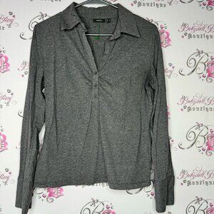 MEXX shirt button down top grey stretchy lounge comfy collar collared long